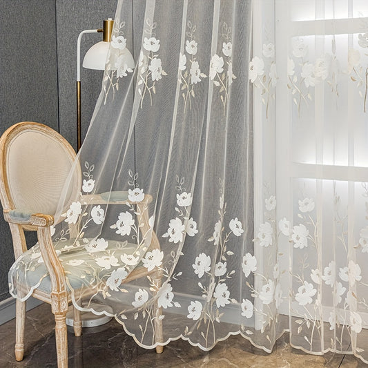 2pcs of Countryside Embroidered Flower Pattern, Uv-Resistant Transparent Curtains, Suitable for Home Decoration in Living Rooms, Bedrooms, Dining Rooms, Offices, Balconies, Etc.