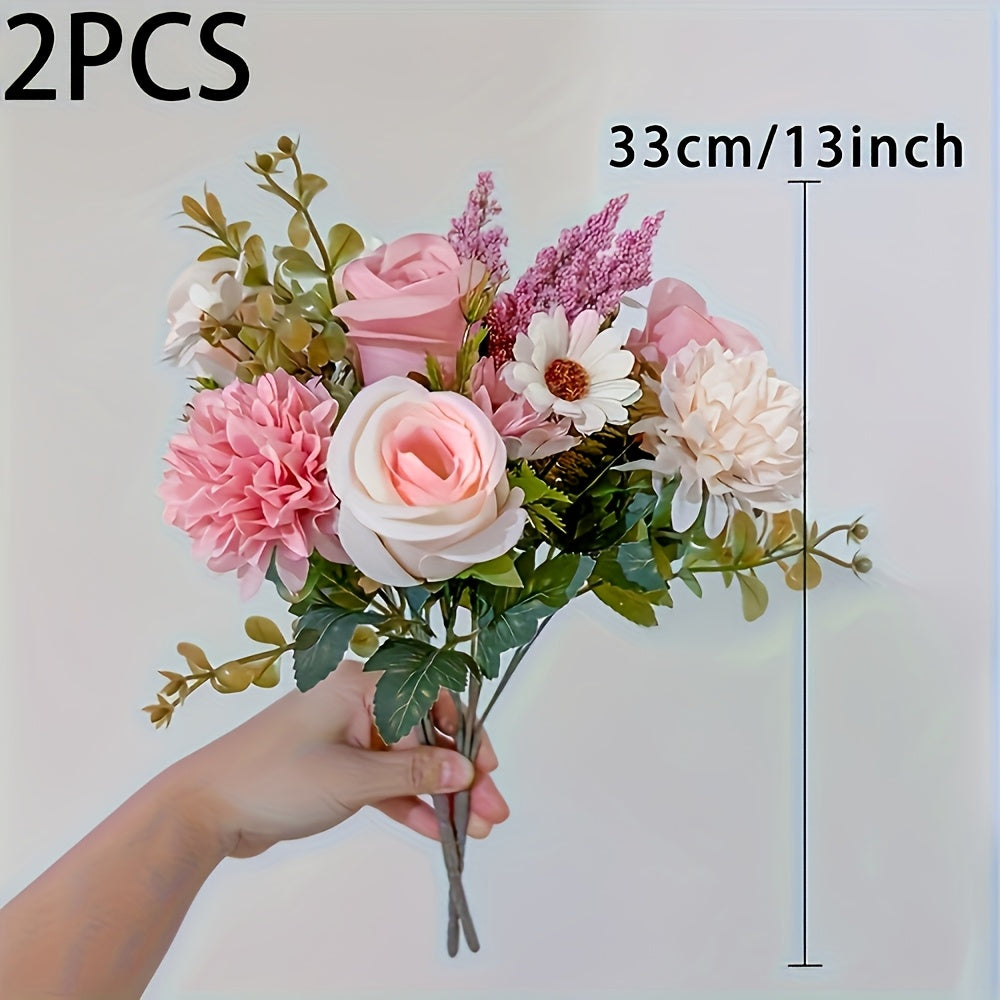 2 Bouquets of Vibrant Pink and White Peonies - Real Touch Artificial Flower Arrangement with Roses, Lavender, and Eucalyptus - Perfect for Weddings, Birthdays, Anniversaries, Mother'S Day - Indoor/Outdoor Decor, Holiday Celeb