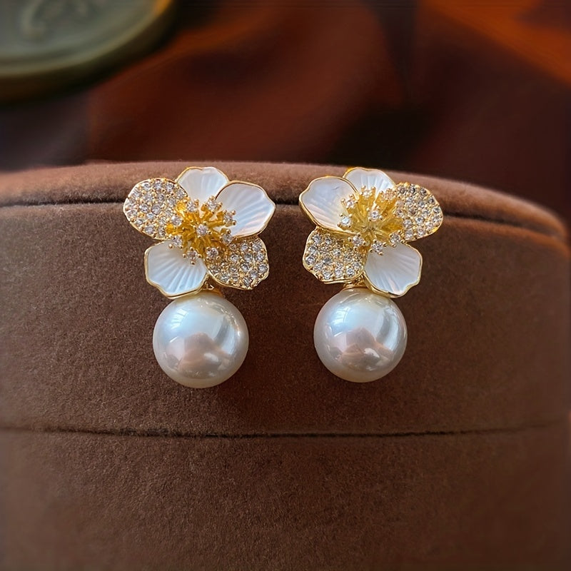 1 Pair Flower Pendant Drip Oil Earrings