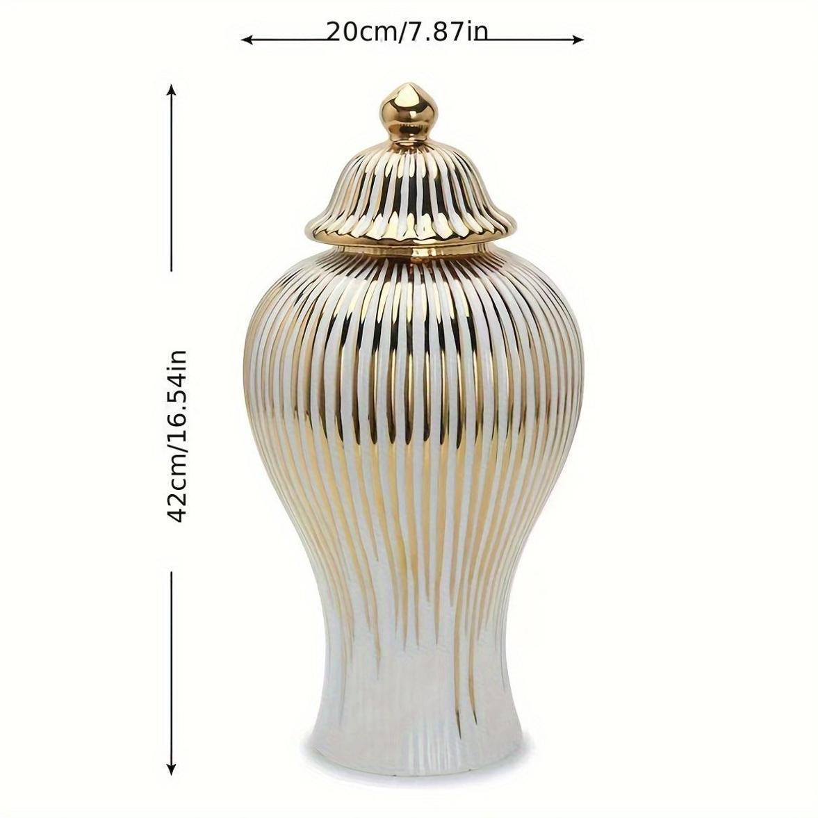 Elegant Ceramic Vase with Gold-Plated Trim - Striped Design for Home Decor, Perfect for Living Room & Entryway