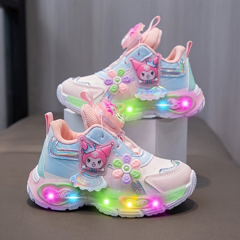 Sanrio Spring Girls' Sneakers - Cartoon Character Design, Glowing Lights, Soft Purple & White Casual Running Shoes for Youngsters, Casual Footwear | Playful Design | Comfortable Footwear, Sanrio Shoes