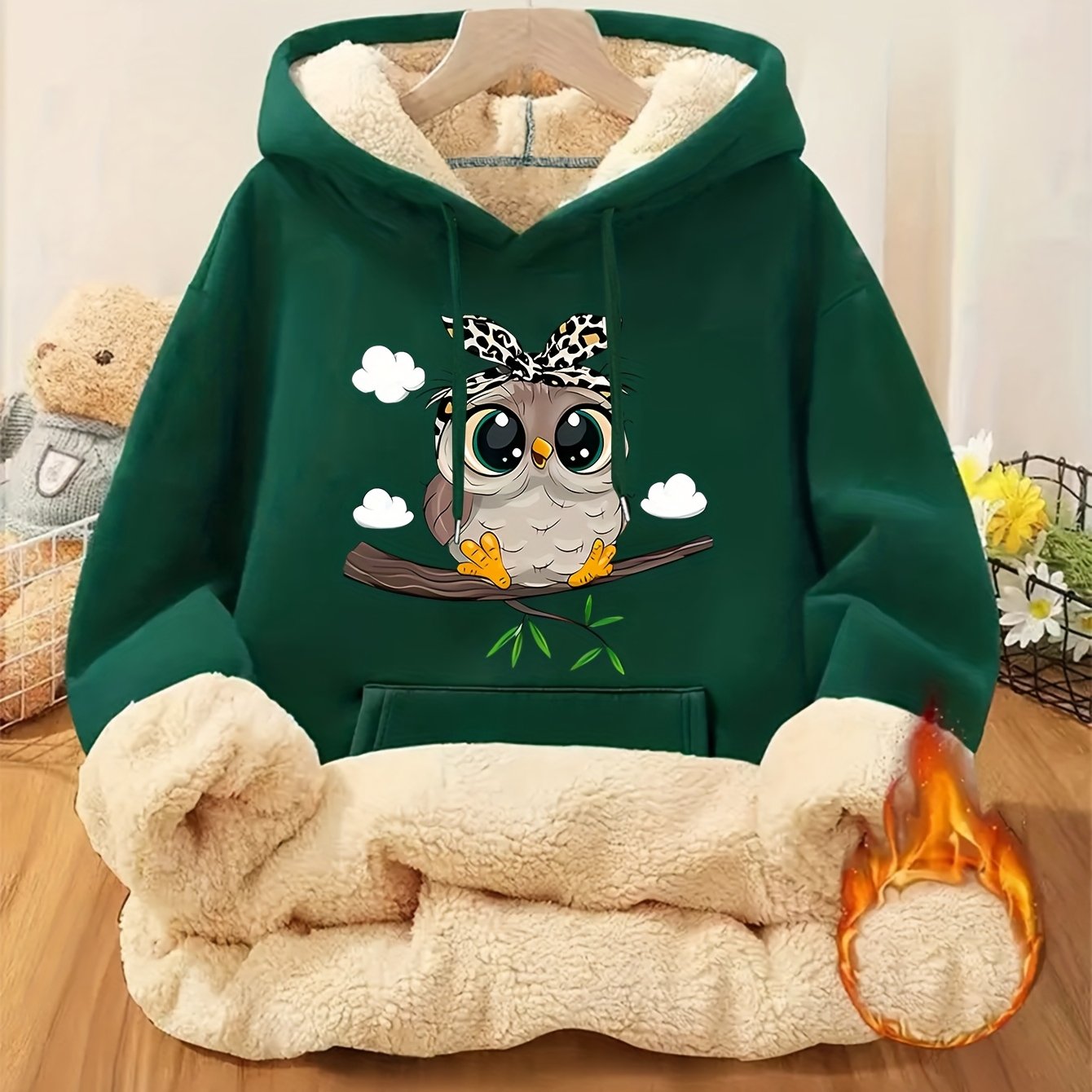 Women's Highland Cow Print Fleece Hooded Sweater - Thickened Winter Warmth, Cozy Plush Lining, Casual Retro Pullover with Pocket, Pink Scottish Cow Design, Sizes XS-XXL (Machine Washable) for Spring, Fall & Winter Layering