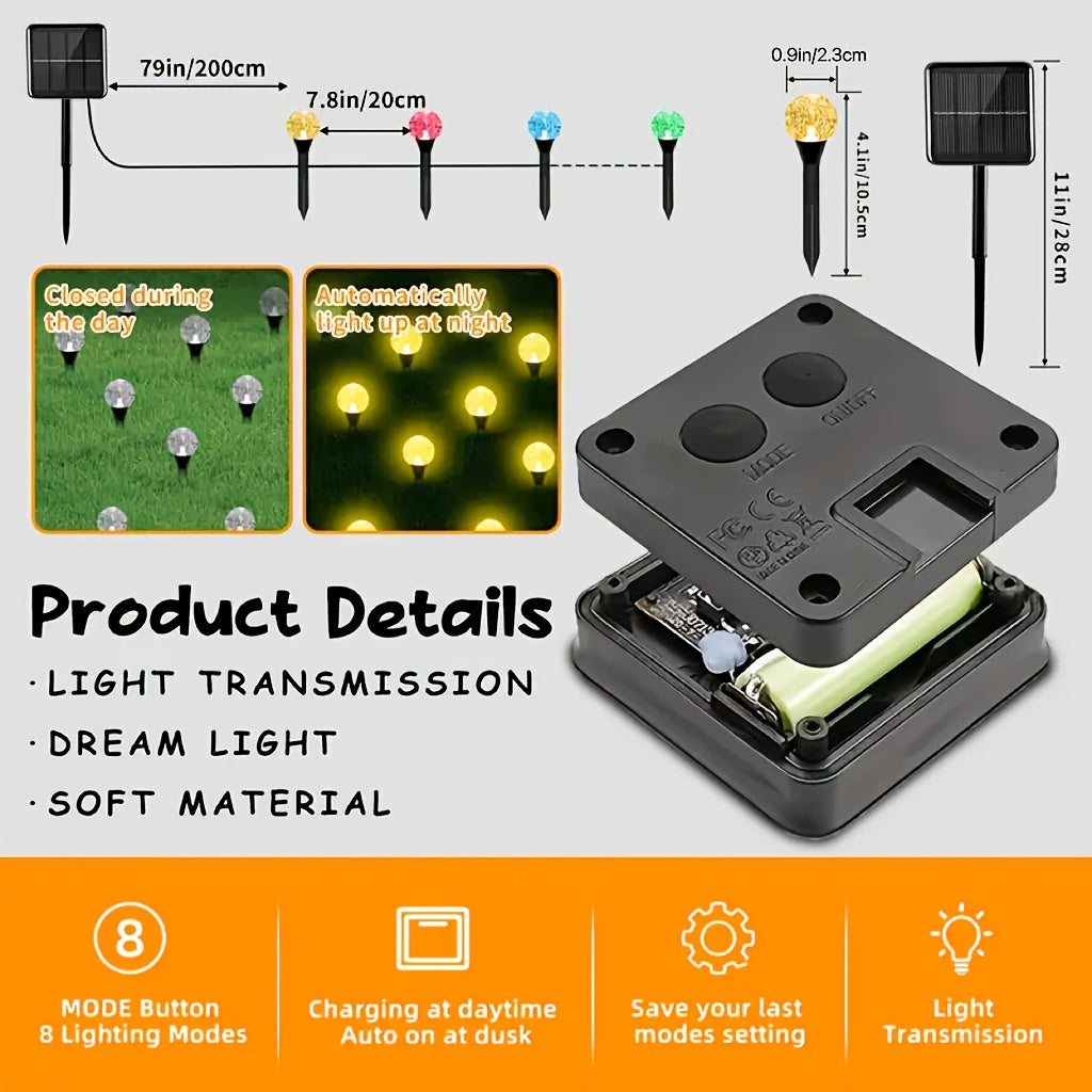 20pcs Solar Garden Lights, Outdoor Lawn Lamps with 8 Lighting Modes, Automatic On/Off, Metal Construction, Flower Theme, Push Button Control, Ideal for Christmas, Weddings, Parties, Camping, Birthday Decorations, Outdoor Deco