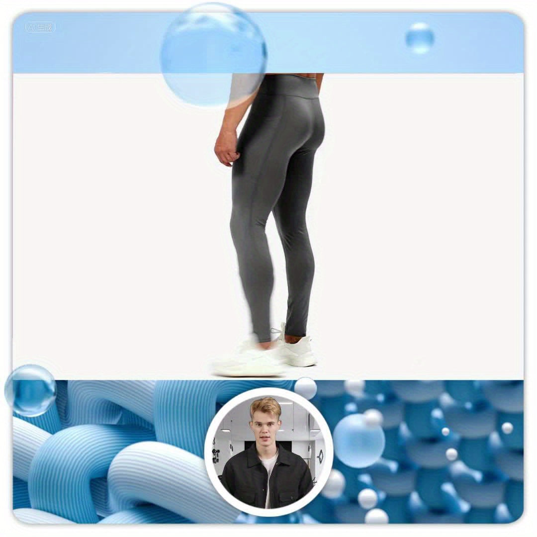 Men'S High Waist Compression Sports Leggings, Quick Dry, High Elastic, Polyester 90% Spandex 10%, Solid Color, Pocket Detail, Knit Fabric, Skinny Fit, Four Seasons, for Running, Yoga, Training, Basketball, Outdoor Activities