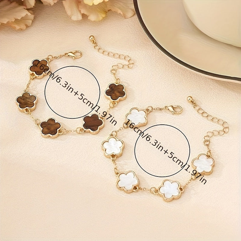 2 Pcs Set Of Exquisite Lucky Flower Design Bracelet Alloy Jewelry Elegant Leisure Style For Women Daily Dating Hand Decor