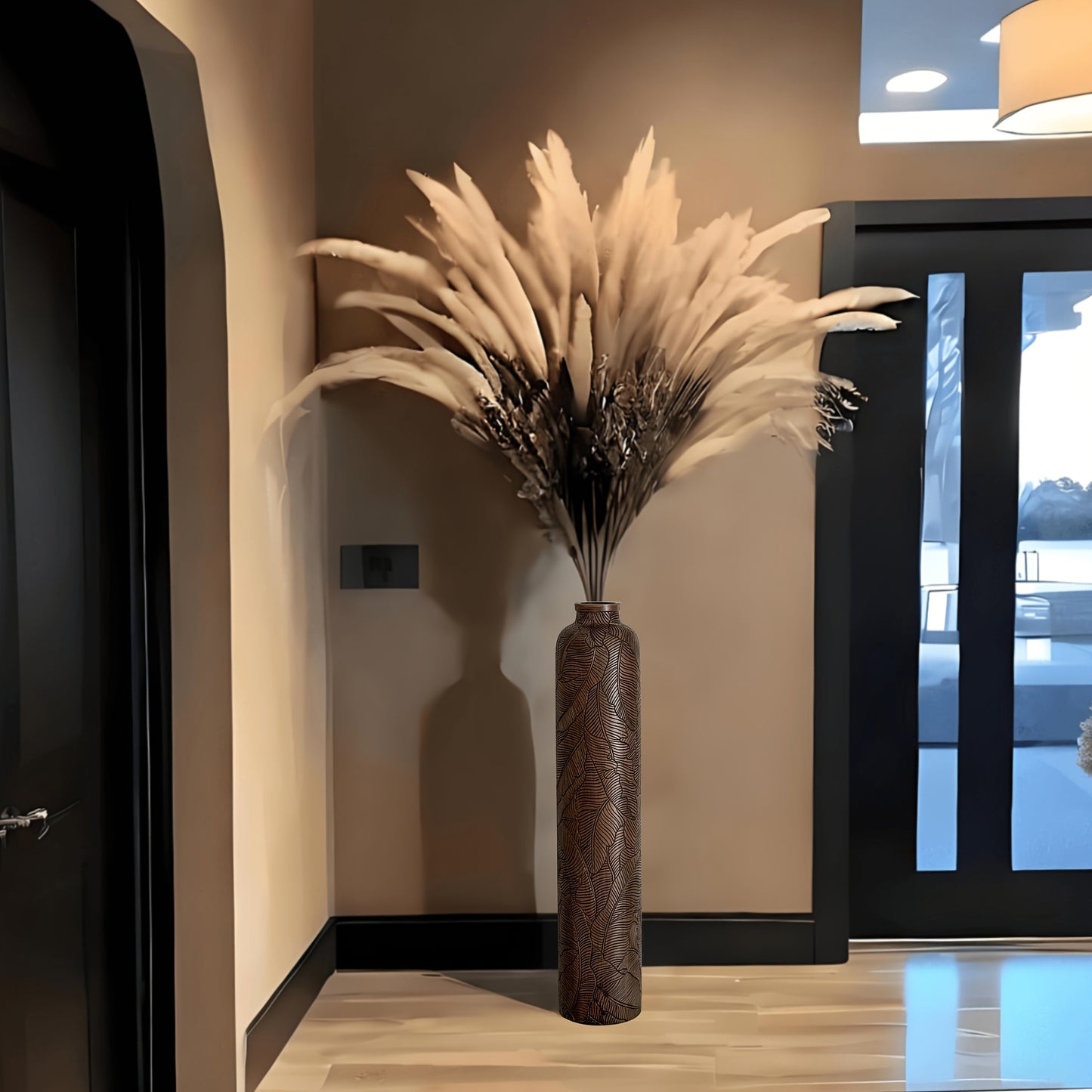 1pc 74.93cm Bohemian Floor Vase, Elegant Striped Resin Decorative Vase for Living Room, Entryway, Fireplace, Doorway, Centerpiece - Perfect Holiday & Birthday Gift, Decorative Vase, Fireplace Decoration, Bohemian Style, Strip