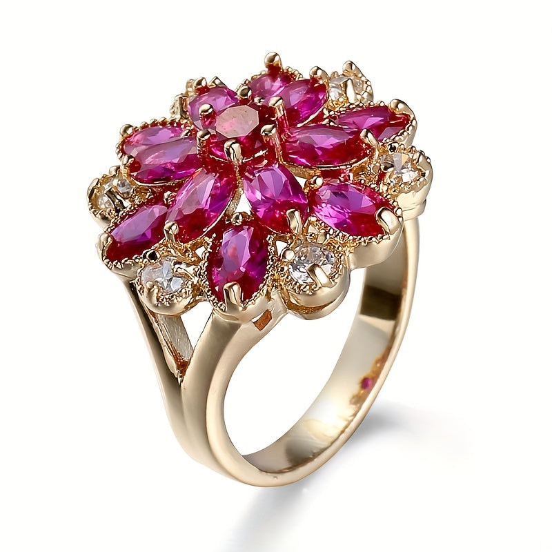 Exquisite Copper Golden Plated Flower Ring - Romantic Anniversary Gift for Her, Valentine's Day Jewelry, Durable, Hypoallergenic, Nickel-Free, Classic Design, Perfect for Any Occasion