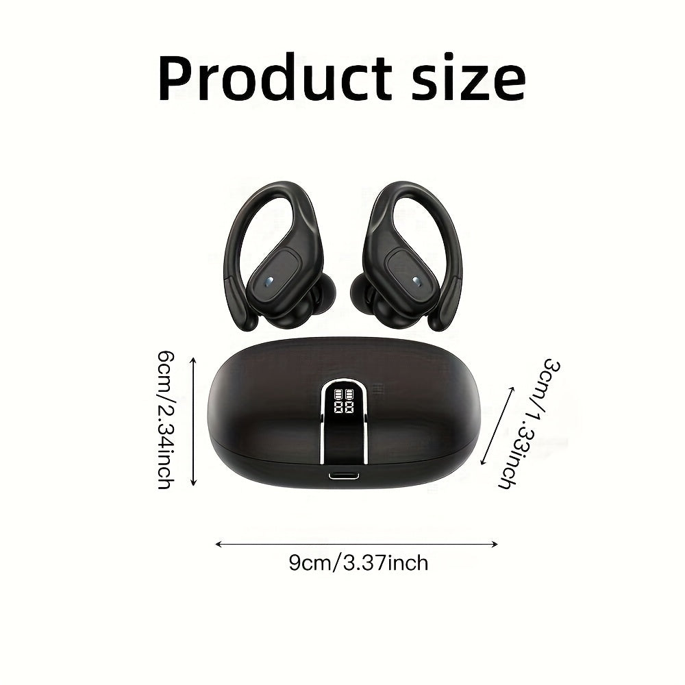 New Wireless Earphones, LIFEBEE Wireless Earbuds for Running Sports Stereo Audio LED Display, ENC Noise Cancelling Headset Built-in Mic Over-Ear Headphones Earphones with Earhooks, Sports Headphones, Workout Earbuds, Lightwei