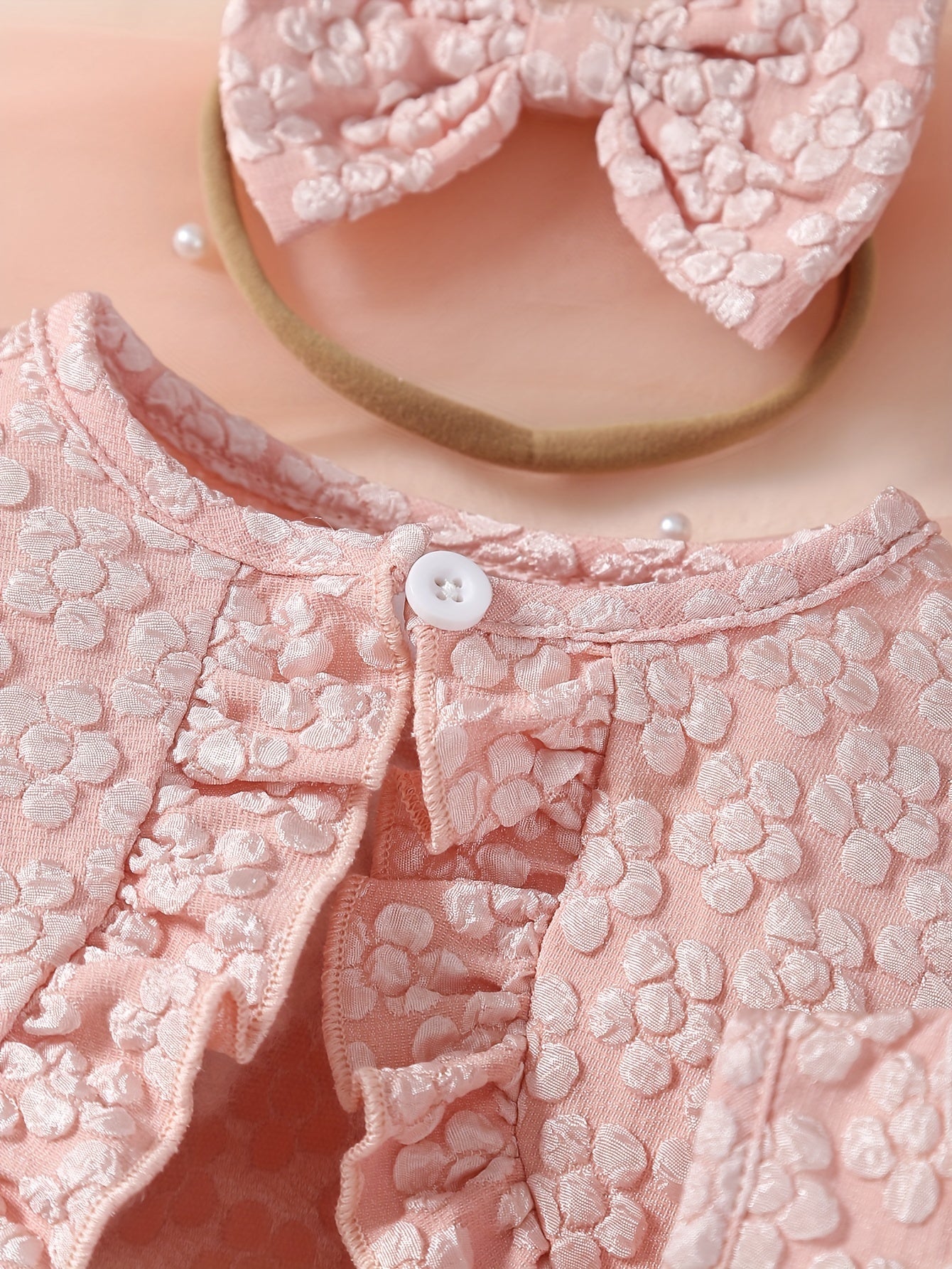 3pcs Set for Baby Girls Featuring a New Spring And Autumn Design with 3D Butterfly Embroidery, a Mesh Dress, a Short Outer Top with Ruffled Textured Sleeves, And a Bow Headband, for Outdoor