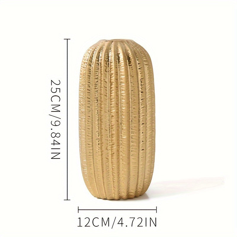 1pc Modern Simple Ceramic Vase Ornament Creative Golden Flower Vase Home Living Room Soft Decoration Dried Flower Vase