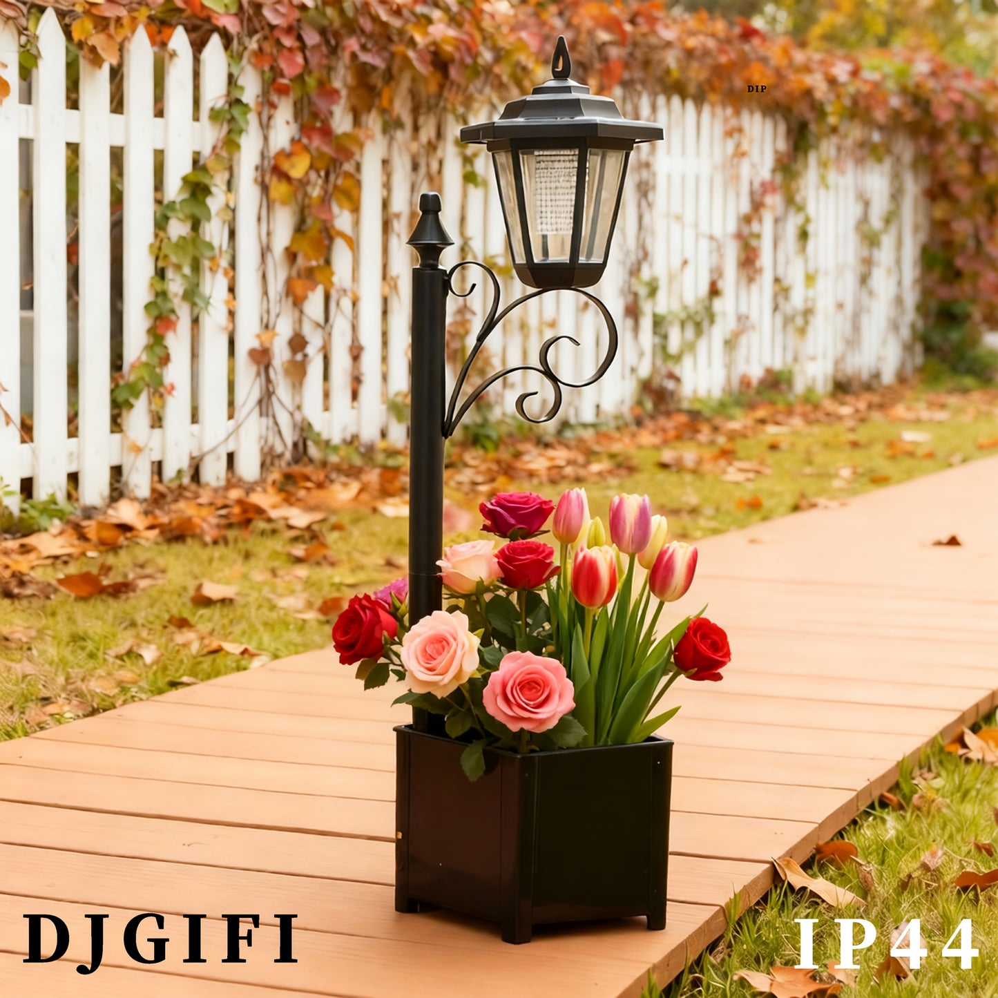 71.12 cm Solar Powered Garden Light with Flower Pot Base | Outdoor Lamp for Pathway, Yard, Patio Decor, Auto On/Off, IP44, Semi Flush Mount, Polished Finish, DJGIFI Brand