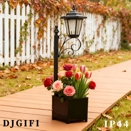 71.12 cm Solar Powered Garden Light with Flower Pot Base | Outdoor Lamp for Pathway, Yard, Patio Decor, Auto On/Off, IP44, Semi Flush Mount, Polished Finish, DJGIFI Brand