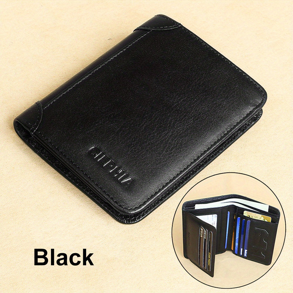Genuine Leather Men's Wallet with Blessing Card Set, RFID Blocking, Ultra-Thin, Top-Grain Cowhide, Compact Multi-Function ID and Credit Card Holder, Christmas Valentine's Day Father's Day Gift
