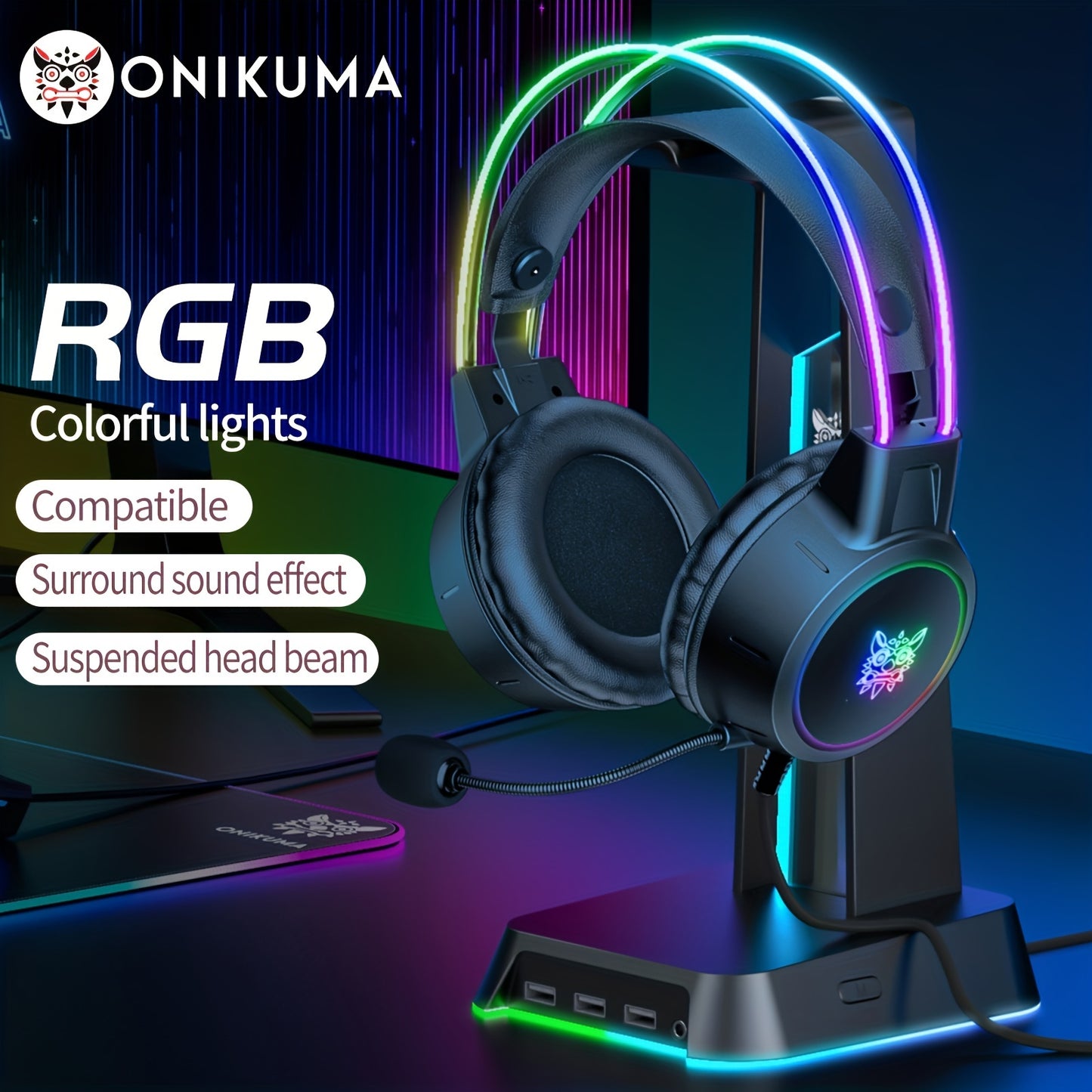 ONIKUMA Gaming Headset with Noise Canceling & Mic - - Stereo Sound, Compatible for PC/Laptop, Compatible with PSN/Xbox Live (No Direct for PS/PC), Compatible with Streaming Software, Plug & Play, Volume Control on Headset, fo