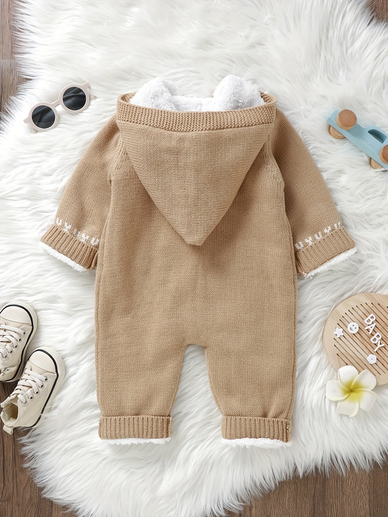 [Knit | Jumpsuit] Long Sleeve Hooded Newborn Boys And Girls Knitted Jumpsuit With Pants