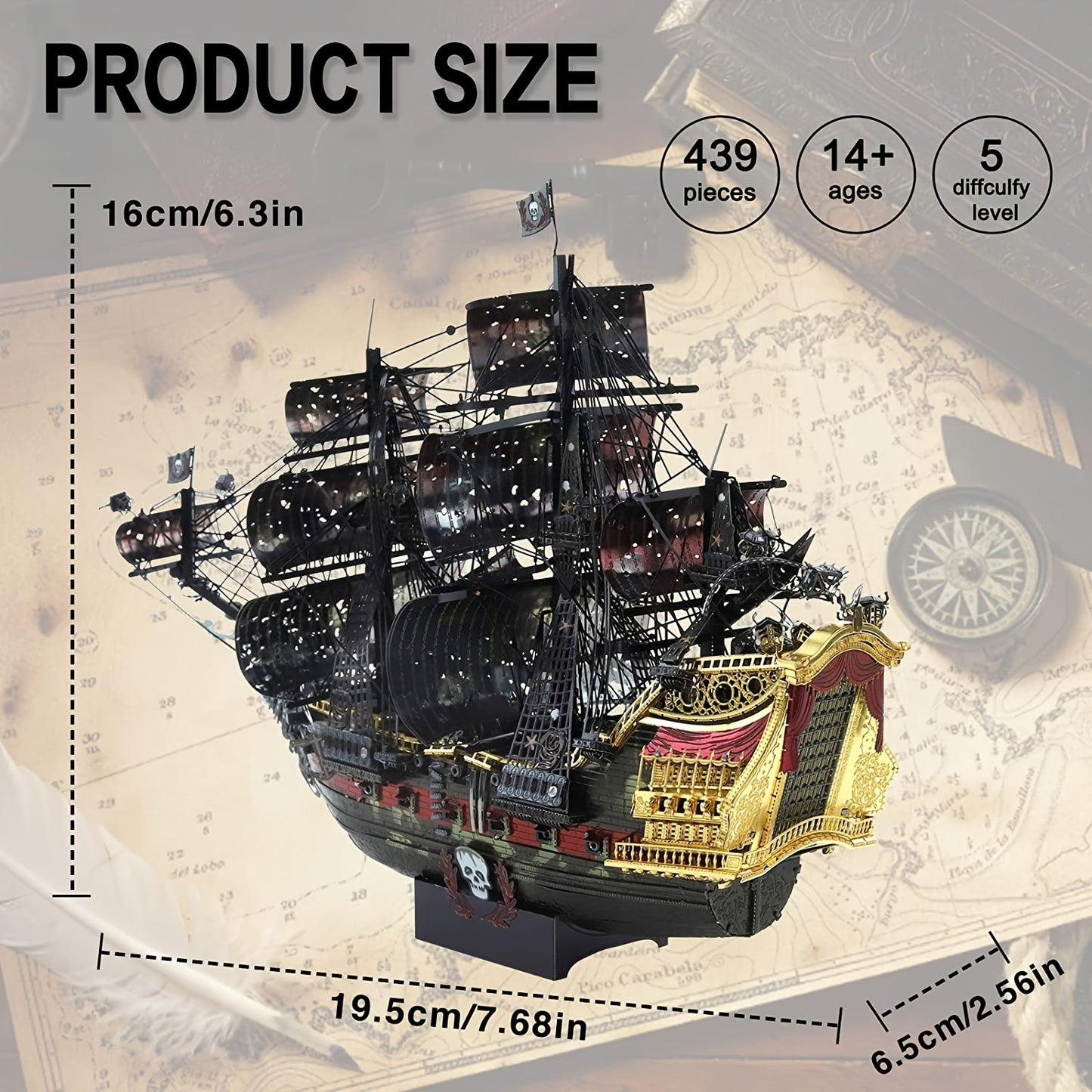 Piececool Metal 3D Puzzles for Adults, Flying Dutchman Pirate Ship Model Kits, 3D Watercraft Model Building Kit, DIY Craft Kits Difficult 3D Puzzles for Family Time, Great Birthday Gifts