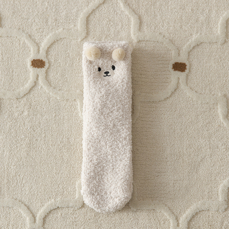 1 Pair Women'S Cute Non-Shedding Coral Fleece Warm Socks | Autumn-Winter Collection, Solid Color, Fabric