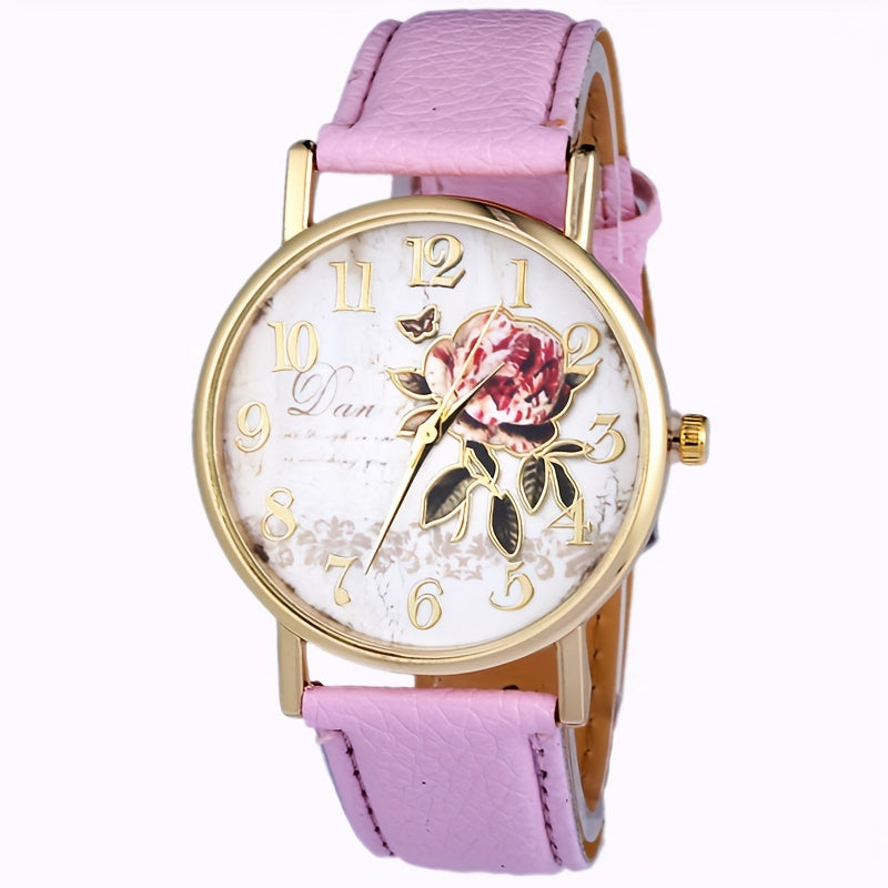 Elegant Rose Flower Embellished Quartz Wristwatch - Fashionable Casual Design - Perfect Gift for Special Occasions