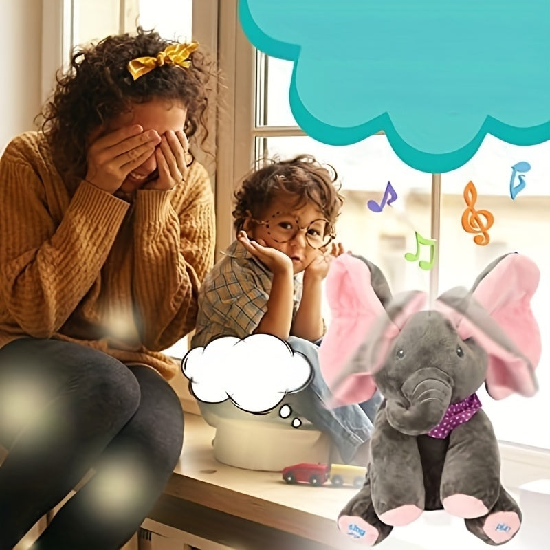 Hide-And-Seek Elephant Plush Toy, Baby Girl Hide-And-Seek Game Toy Singing Interactive Musical Toys, a Good Gift for Girls Over 6 Years Old Activity Ear Hide-And-Seek Bear Doll