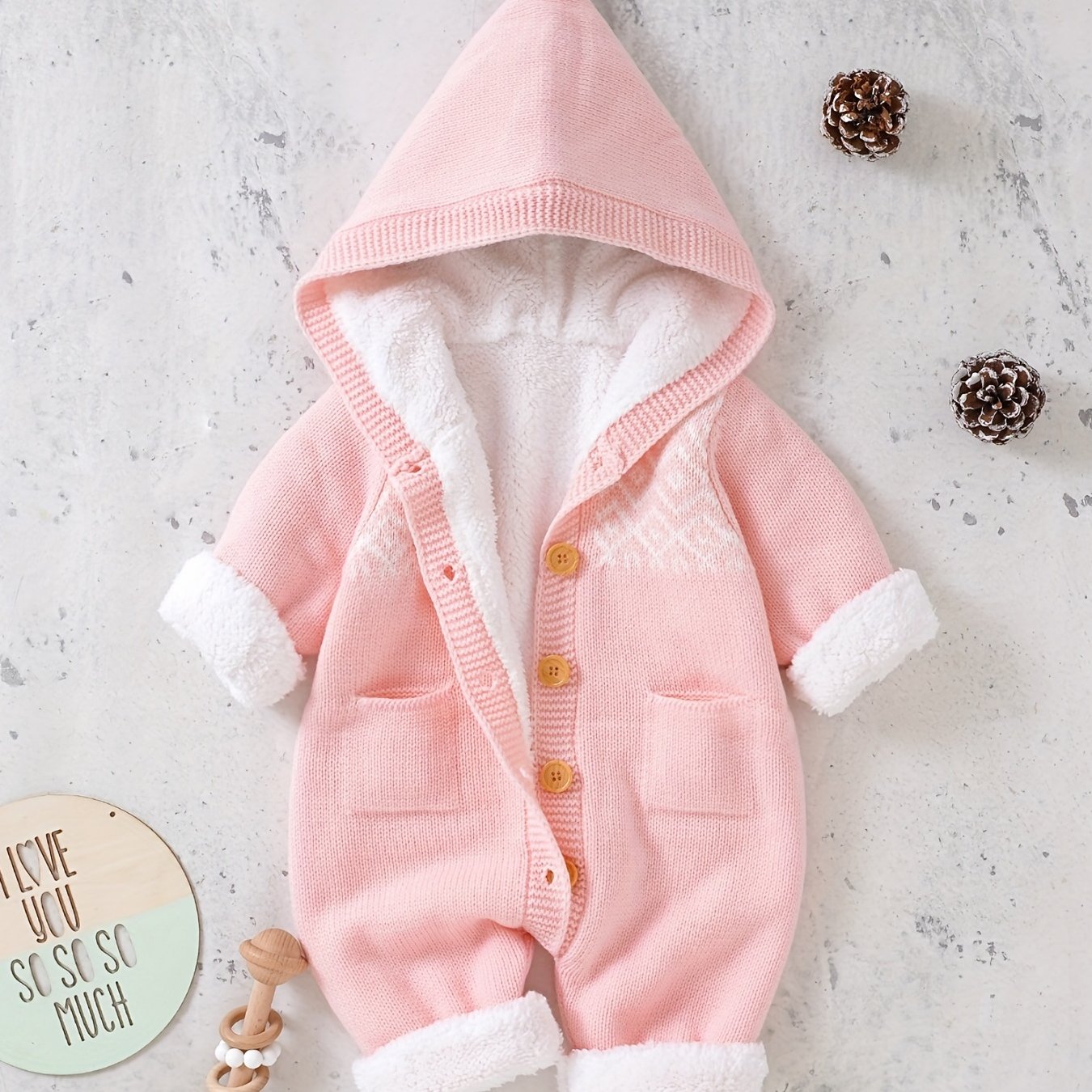 [Knit | Jumpsuit] Long Sleeve Hooded Newborn Boys And Girls Knitted Jumpsuit With Pants