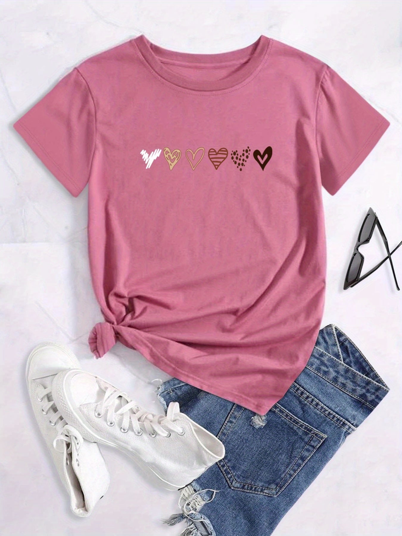 Chic Heart Motif Womens T-Shirt - Soft, Breathable Fabric - Perfect for Spring & Summer Leisurewear