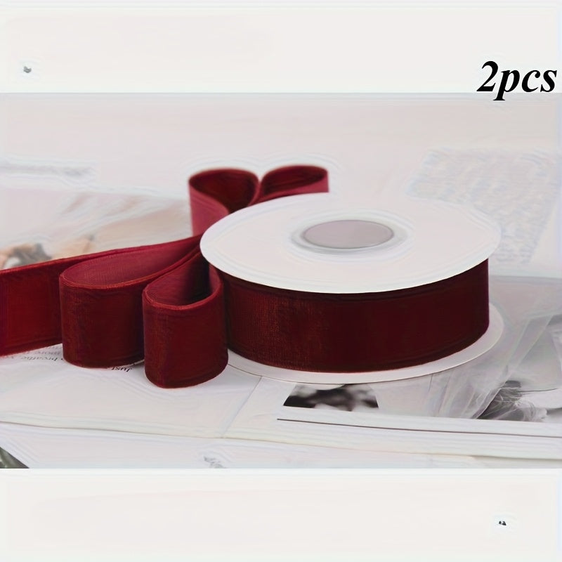 2 Rolls of Velvet Ribbon, Each Roll Size: 4.48 meter *Length 4.48 meter, Suitable for Halloween, Christmas, Birthday Parties, Weddings, Gift Flower Wrapping Bows Handmade Christmas Decoration Costume Sewing Accessories.