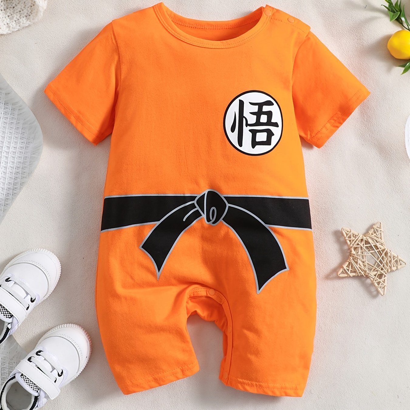 Adorable Baby Boys Short Sleeve Romper Jumpsuit - Unique Chinese Character Design - Comfortable & Breathable Cotton - Perfect for Everyday Wear and Summer Fun