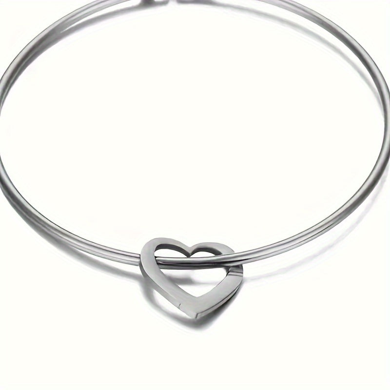 Customized Stainless Steel Bangle with Personalized Lettering - Adjustable, Engraved Family Names, Heart Charms, Meaningful Mothers Day Gift, Durable Fashion Jewelry