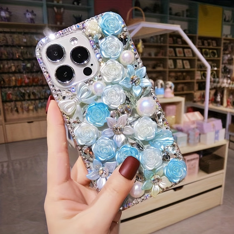 Phone Case - Fashionable And Luxurious Colorful Resin Flower Phone Case with Rhinestones And Pearls, Suitable for Iphone 17 Pro Max/16 Plus/Xr/7G, Designed to Prevent Drops