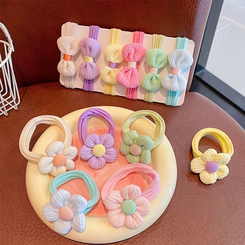 6pcs, Sweet Fresh Simple Candy Colors Hair Ties, Country Style Flower & Bow Hair Ties, Girls Casual Leisure Hair Accessories, Gift Photo Props