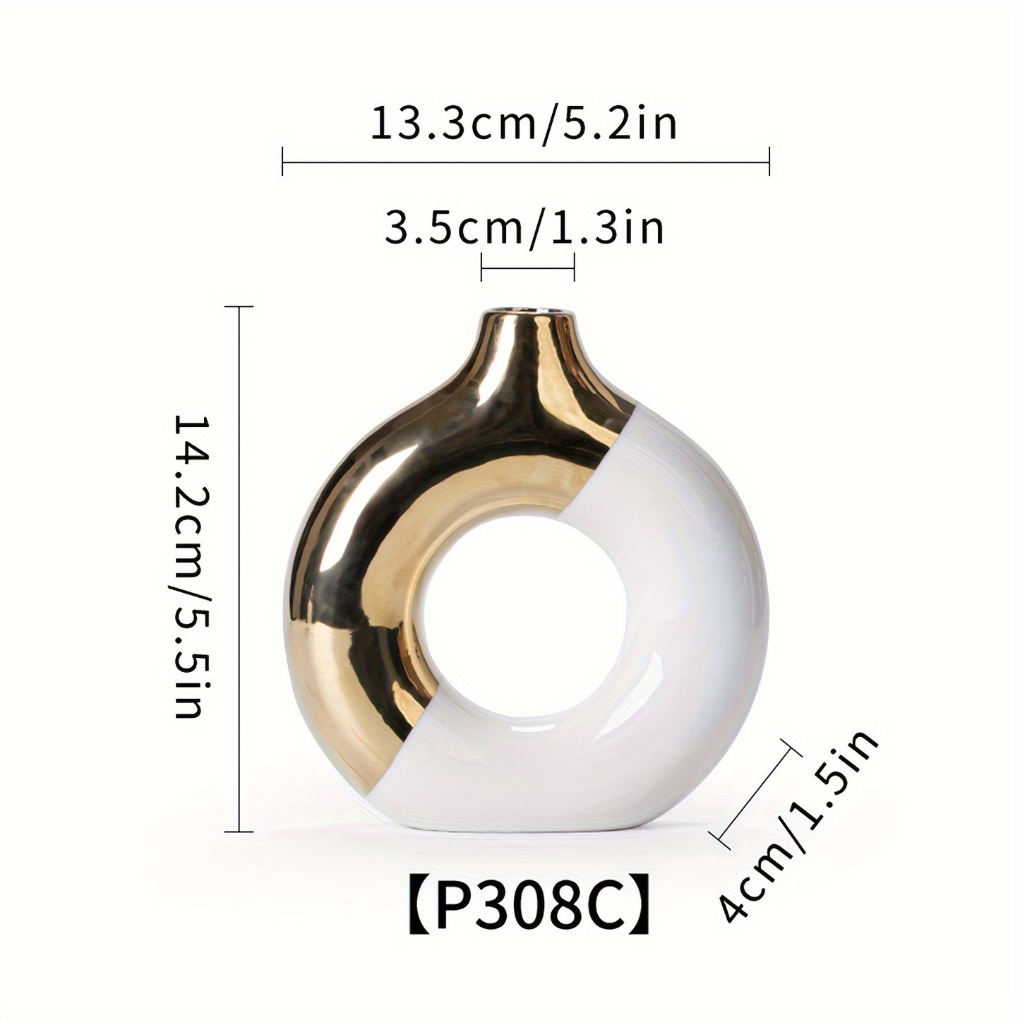 Chic Modern Ceramic Vase in Black, Golden & White - Geometric Design for Home Decor | Ideal for Dried Flowers, Fresh Blooms & Greenery | Perfect for Office, Living Room, Entryway, or Study Desk