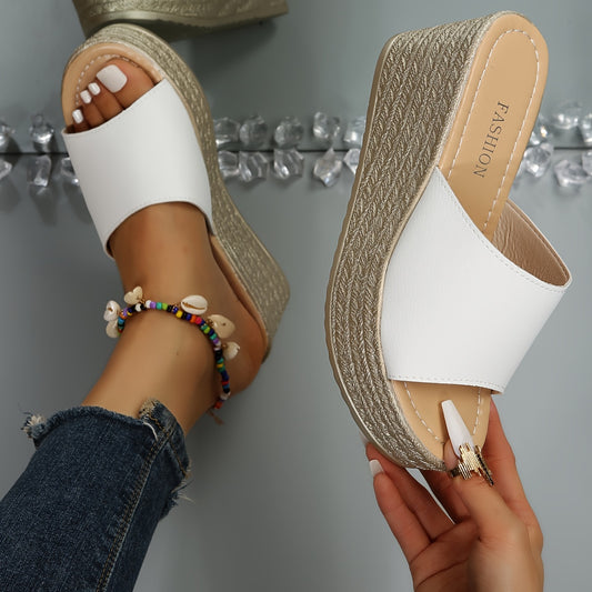 Women's Platform Wedge Slippers, Open Toe Solid Color Non-slip Slides Shoes, Casual Outdoor Slides