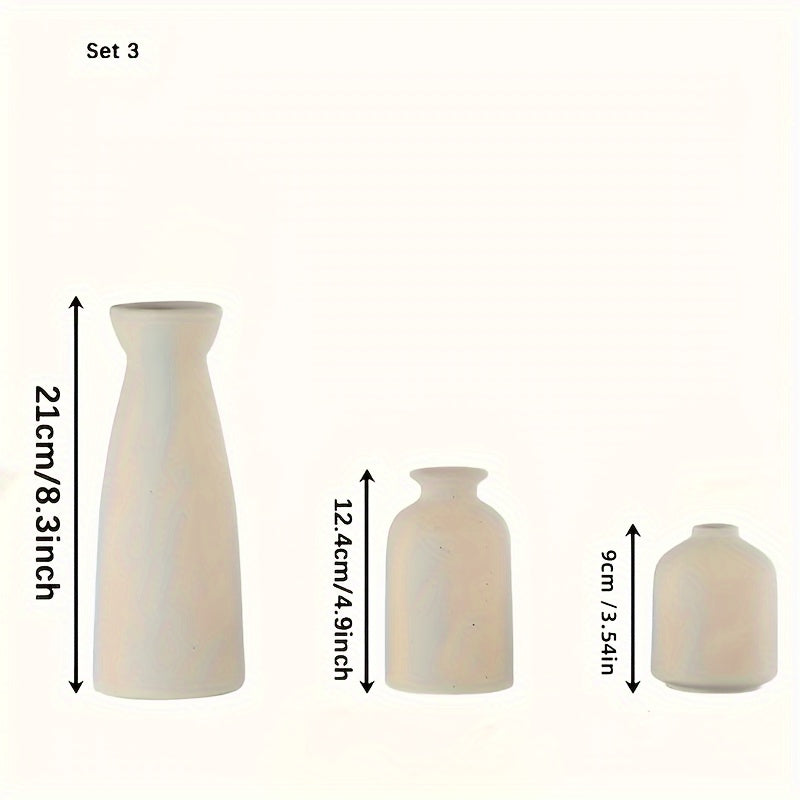3-Piece Ceramic Matte Vase Set - Stylish & Rustic Chic Decor for Farmhouse Living - Modern Minimalist Centerpiece, Perfect for Pampas Grass, Dining Table, Bookshelf & Boho Home Aesthetics