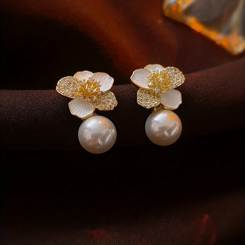 1 Pair Flower Pendant Drip Oil Earrings