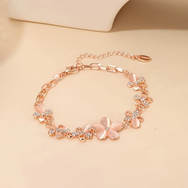 1pc Women's Light Luxury Fashion Sweet Fresh Flower Rhinestone Adjustable Bracelet