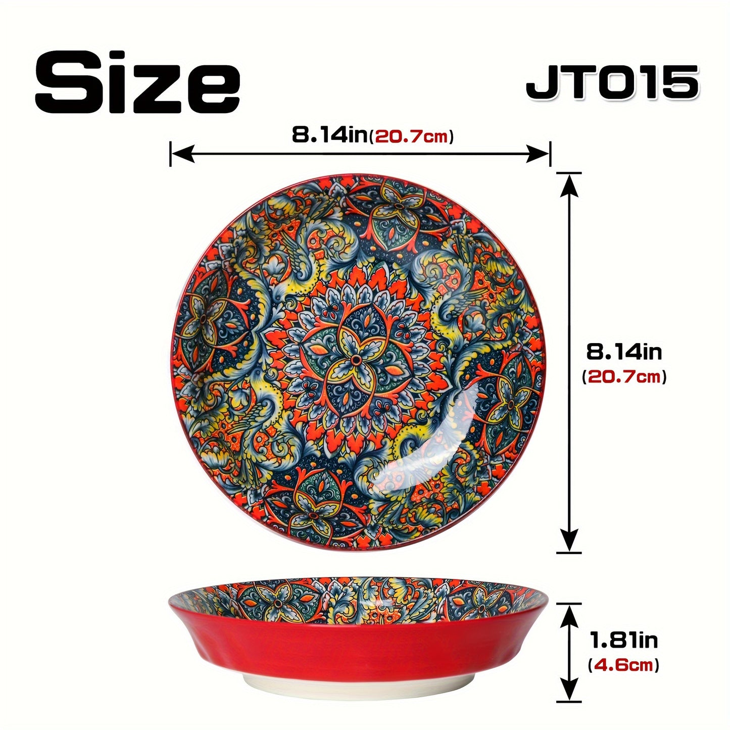 Bohemian Style Flower Themed Ceramic Dinner Plates Set of 2.54 - 20.32 cm Round Decorative All-Season Dishware for Steak, Pasta, Breakfast - Microwave Safe Ceramic Tableware for Restaurant and Home Use