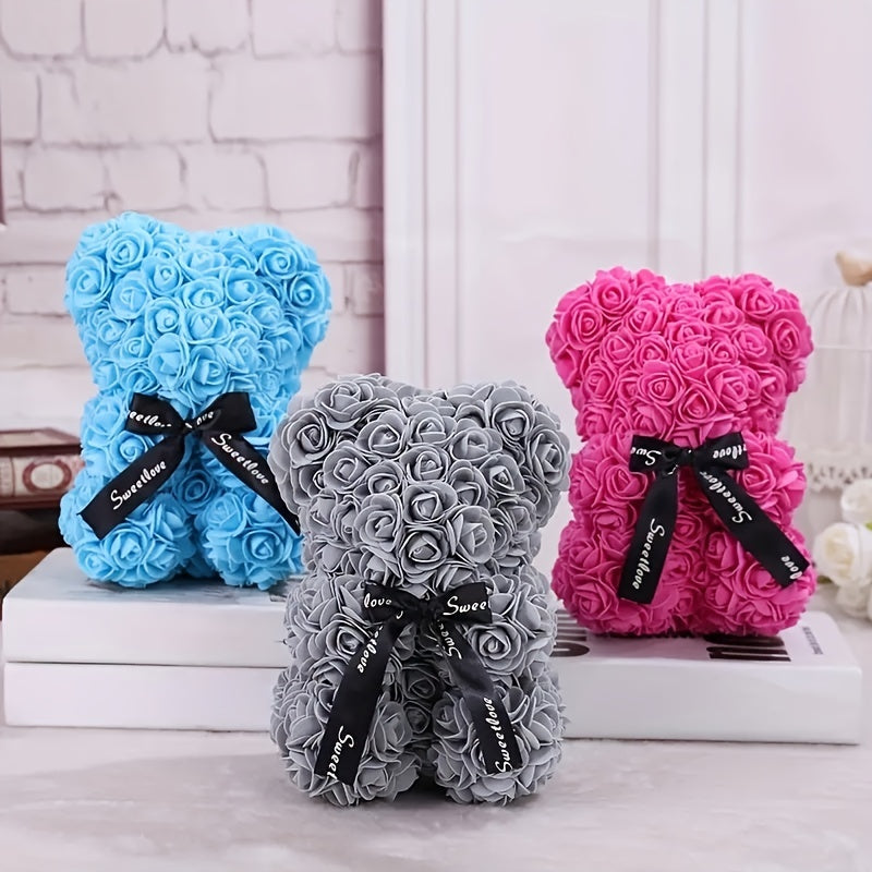 Single Artificial Rose Bear - Soft, Realistic, and Lifelike Flower Petals, Exquisite Craftsmanship, Romantic Gift for Every Occasion, Anniversary, Birthday, Wedding, Valentine's Day, and More - No Box Included