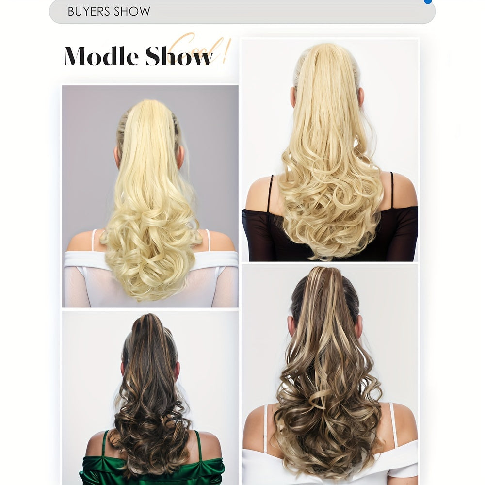 14-Inch Claw Clip Ponytail in Various Colors, Extended Pear Flower Curls, Multi-Layered Long Wavy Ponytail, Synthetic Hair Extensions Suitable for Women to Wear During New Year Role-Playing.