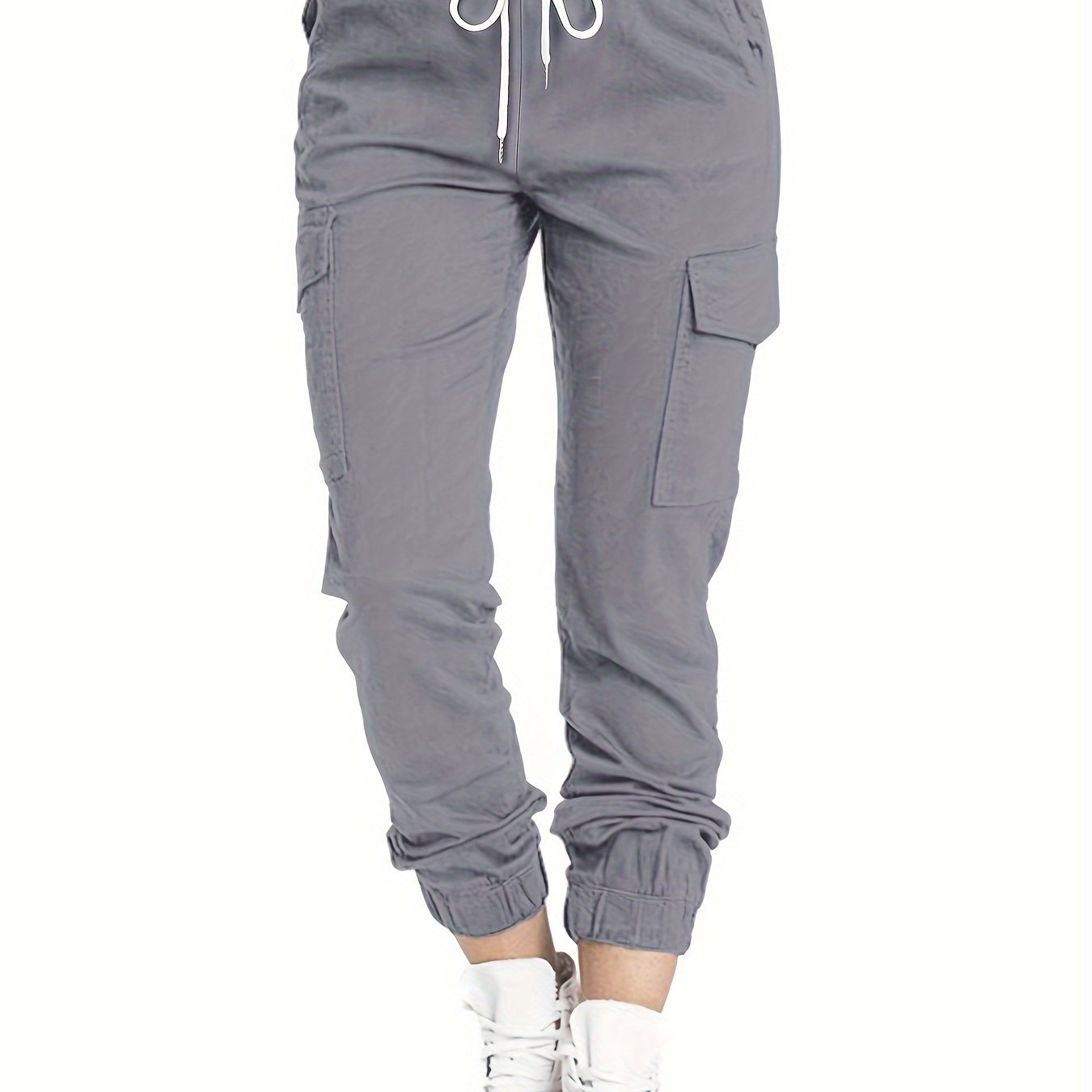 Y2K Chic Drawstring Cargo Pants - Stretchy Elastic Waist, Long Length, Multiple Pockets, Casual Comfortable Women's Clothing for Everyday Wear