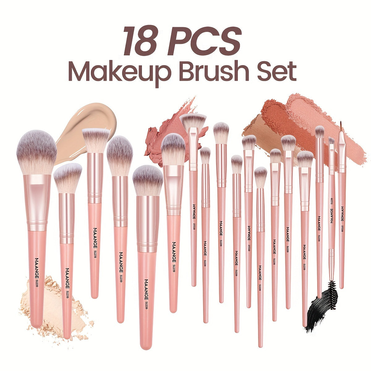 MAANGE 20pcs Professional Makeup Brush Set, Including 18 Makeup Brushes + Flannel Bag + 1 Large Water Drop Makeup Egg, Soft Bristle Makeup Brush, Foundation Brush, Eyeshadow Brush, Blending Brush, Concealer Brush, Eyeliner Br