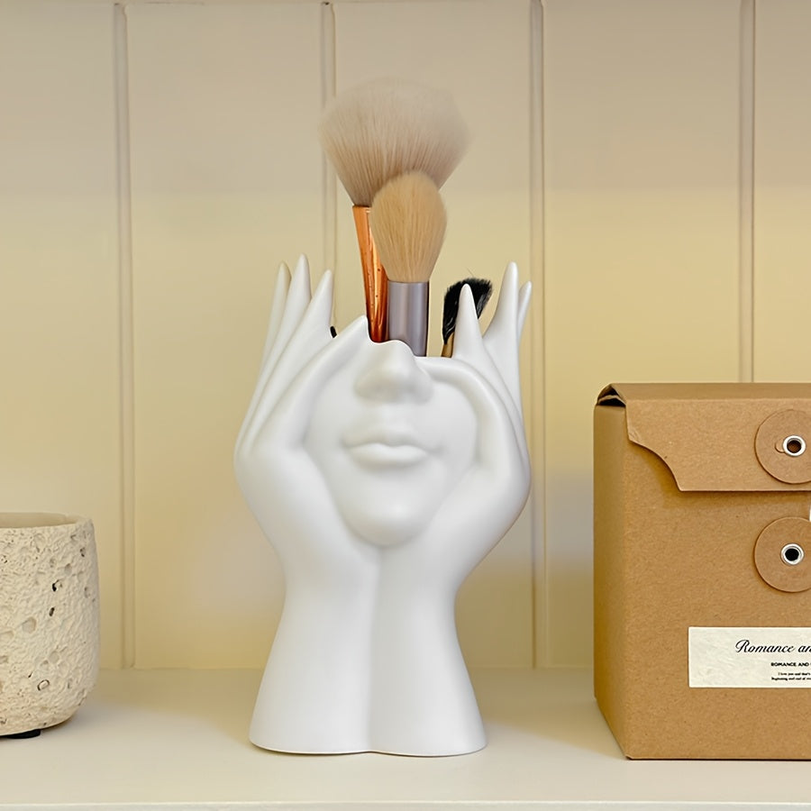 1pc Abstract Face Design Plastic Pen Holder & Makeup Brush Organizer - Multi-Functional Decorative Art Sculpture, Lightweight, No Electricity Needed, Ideal for Desk and Vanity Decor, Desk Organizer|Artistic Decor Item|Lightwe
