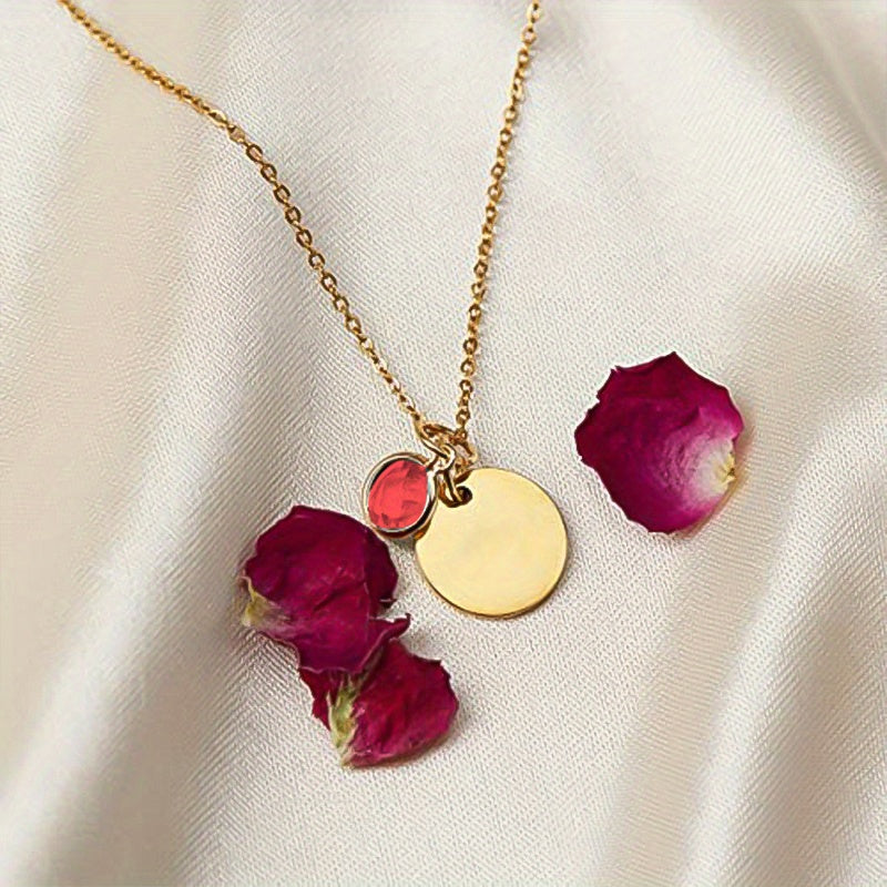 Birth Flower Engraved Necklace - Personalized Name Necklace with Birthstone and Customizable Record Time - Unique Mom Grandma Gift Idea with 12 Varieties of Birth Gemstones