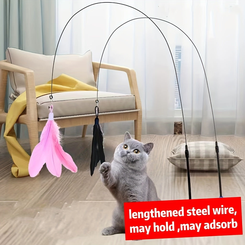 Interactive Feather Teaser Cat Toy 1pc - Bell & Suction Cup, Durable Play Stick for Feline Fun and Exercise