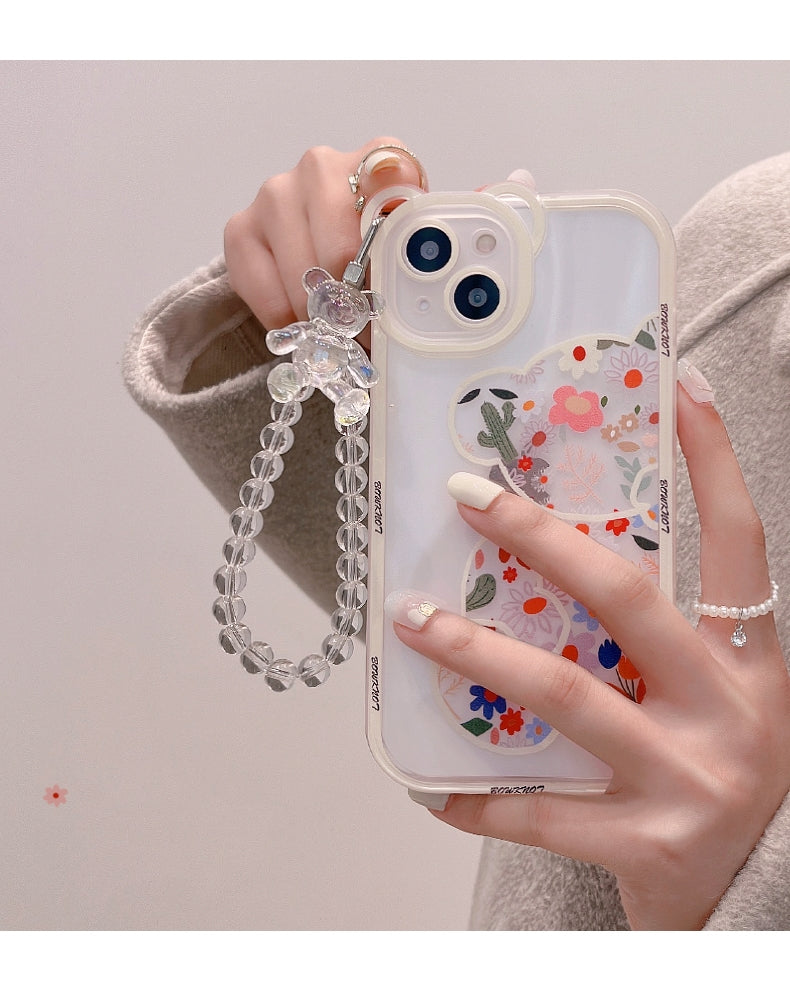 Transparent Phone Case with 3D Bear Ear Flower Design, Compatible with Iphone Models 13, 11, 14 Pro Max, 12, XR, X, XS, And 7, Offering Soft