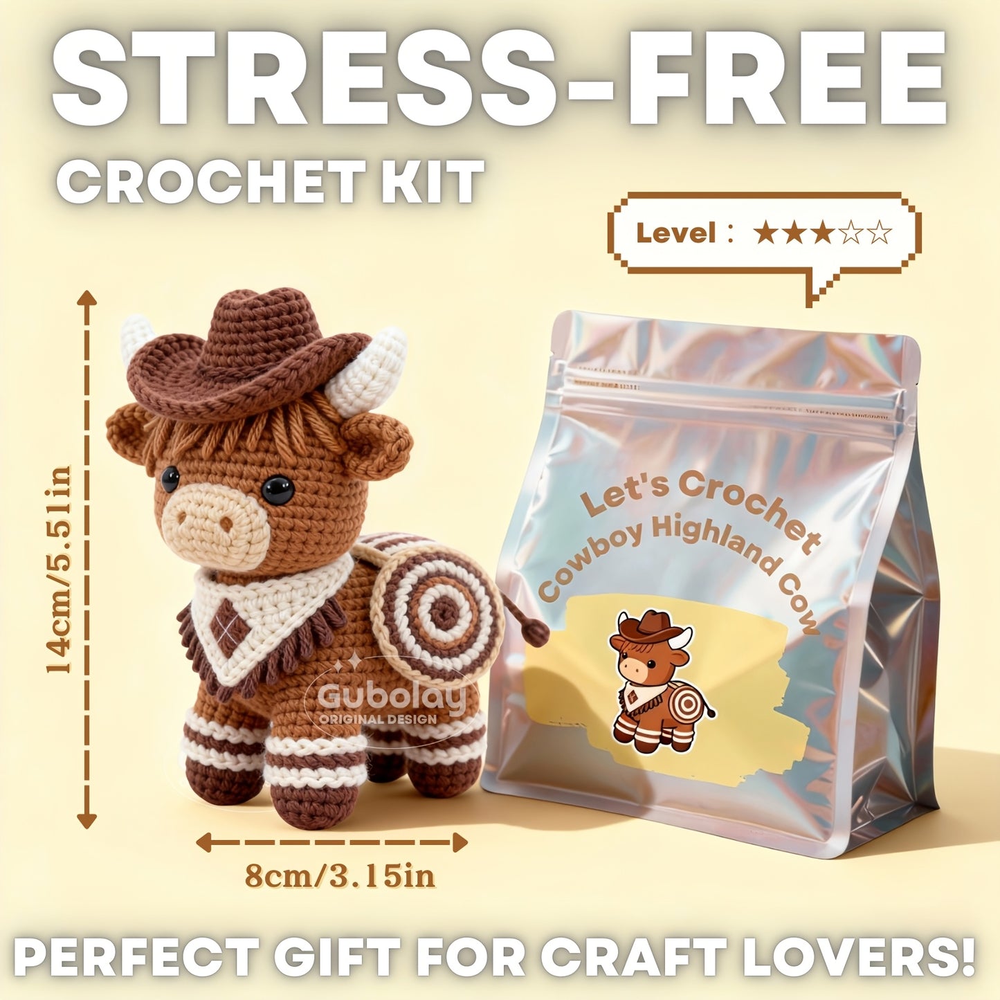 Beginner'S Crochet Kit for Christmas Highland Cow (Suitable for Adults) | Easy Craft Gift for Adults | Includes Step-By-Step Illustrated Tutorial | Contains Easy Diagrams, Extra Soft Yarn (30% More), Crochet Hook And Addition