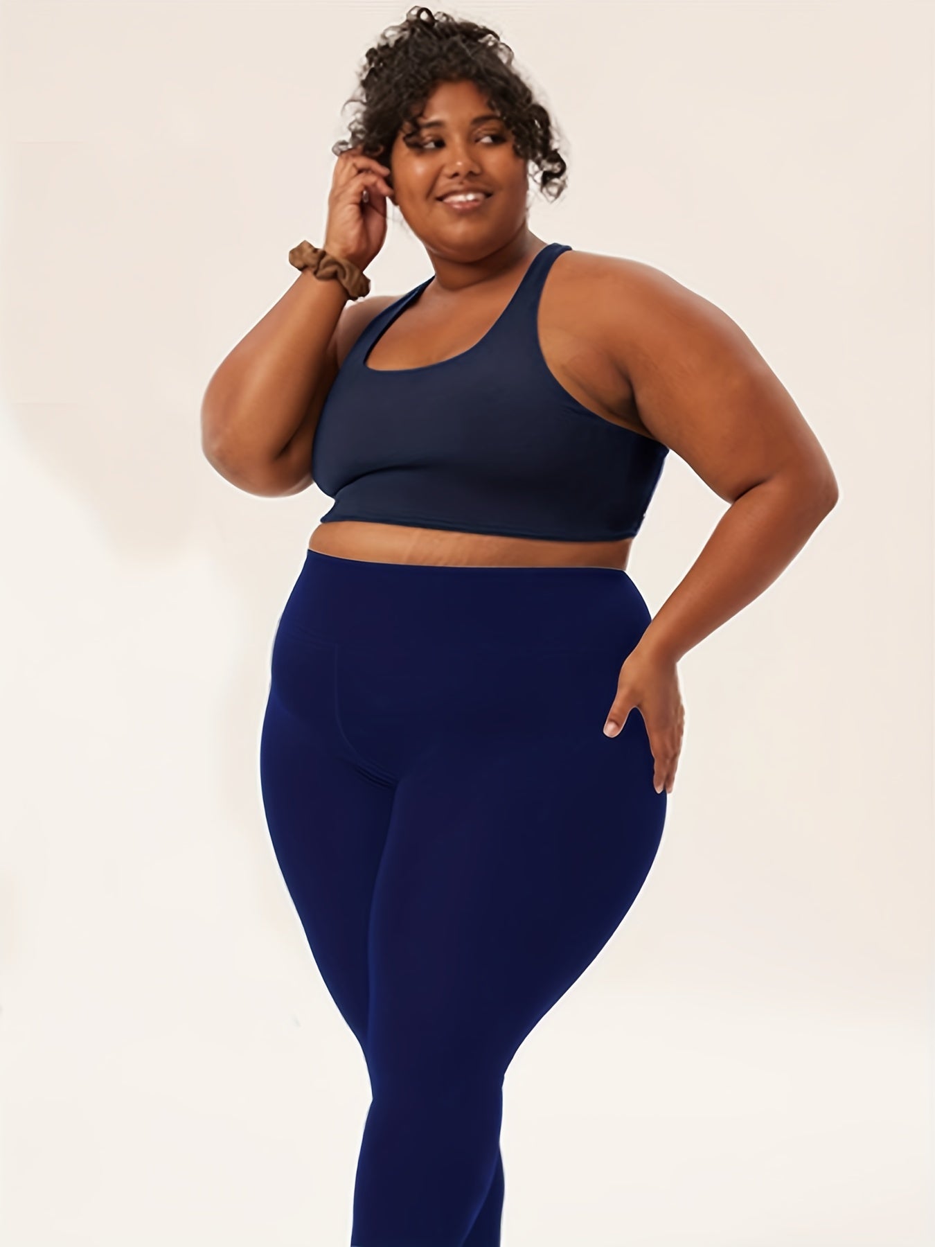 Plus Size High Waist Solid Color Stretchy Leggings, Women's Plus High Stretch Yoga Leggings, Sports Pants Spring/Autumn