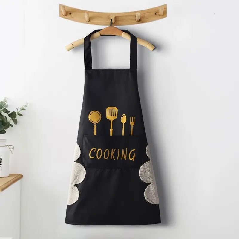 1pc Polyester Kitchenware Printed Apron With Pockets, Adjustable Oil & Stain Resistant Halter Apron For Chef Gardening Cooking Baking Florist Shop Painting Pinafore Barista, Bib Overalls