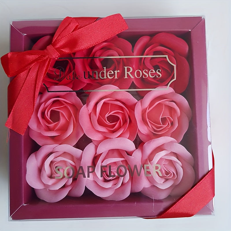 9pcs, Roses Soap Flower Gift Box Christmas Gift Mother's Day Valentine's Day Gift Box Wedding Housewarming Bridesmaid Gift Activity Small Gift