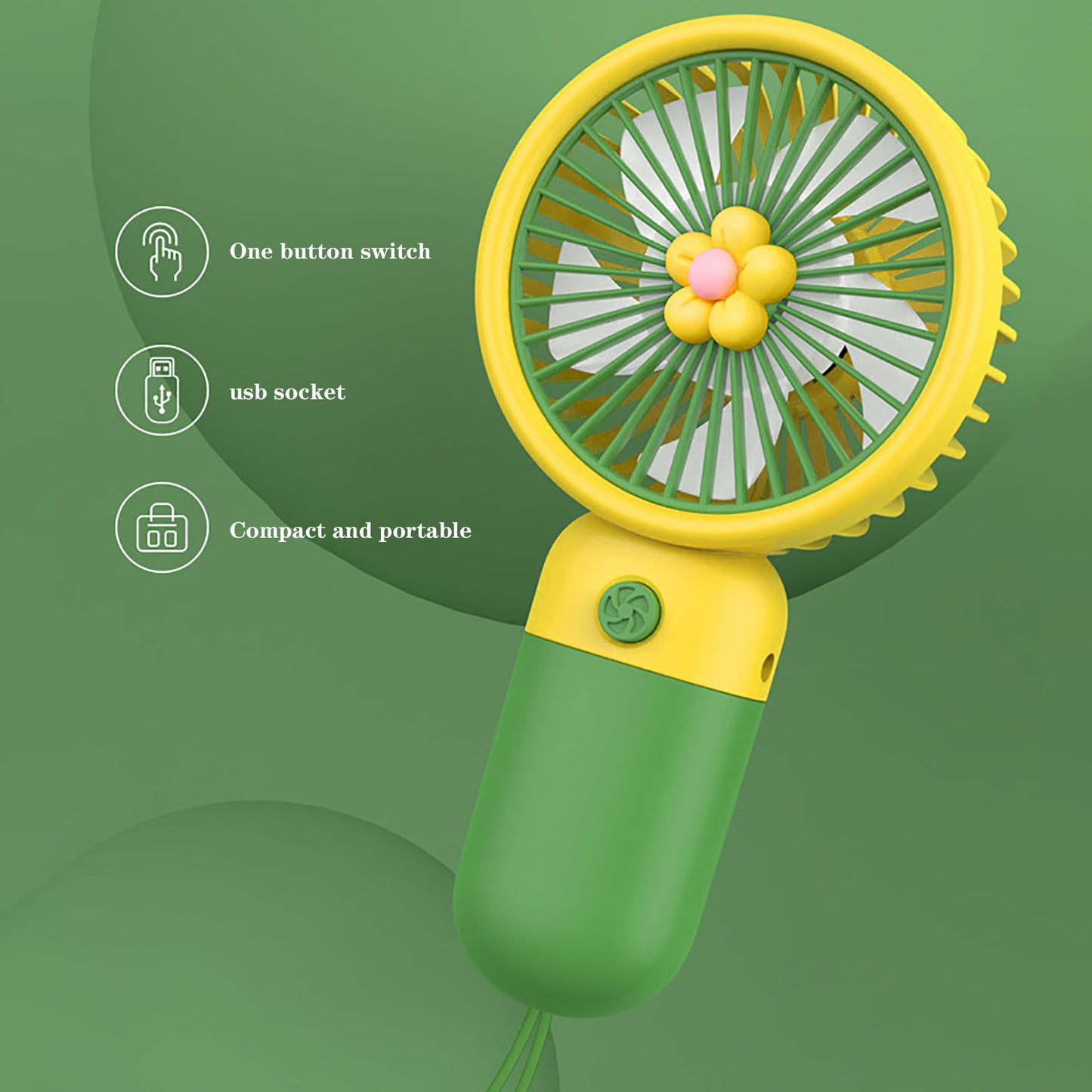 Portable Fan Summer Flower Color Block Mini Handheld Small Fan Portable USB Chargeable Fan