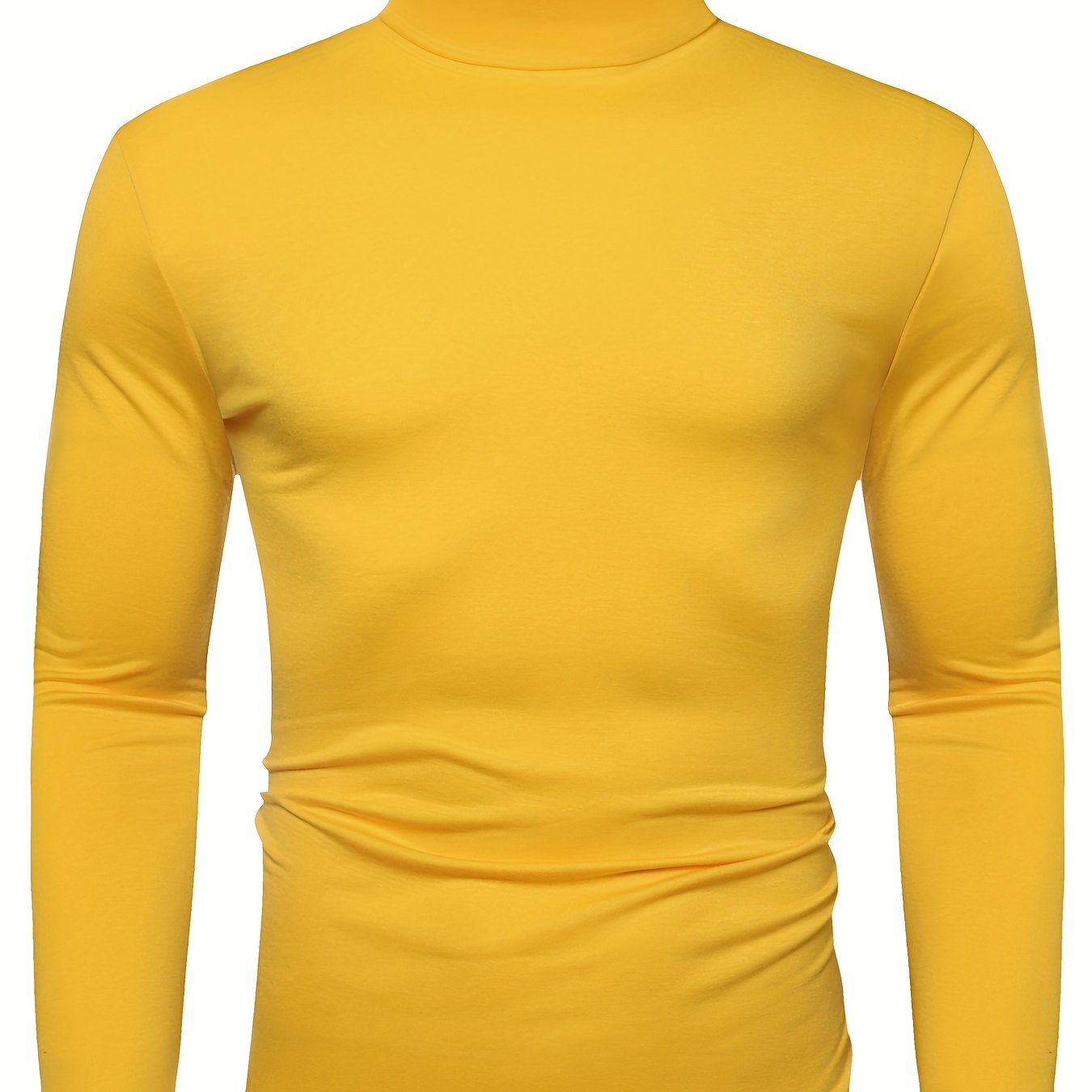 Fashionable White Base Layer Solid Color High Neck Men's Long Sleeve T-Shirt